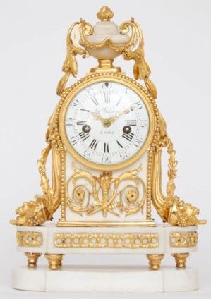 French-Louis XVI-white-marble-ormolu-gilt-bronze-antique-clock-Gille-Paris-