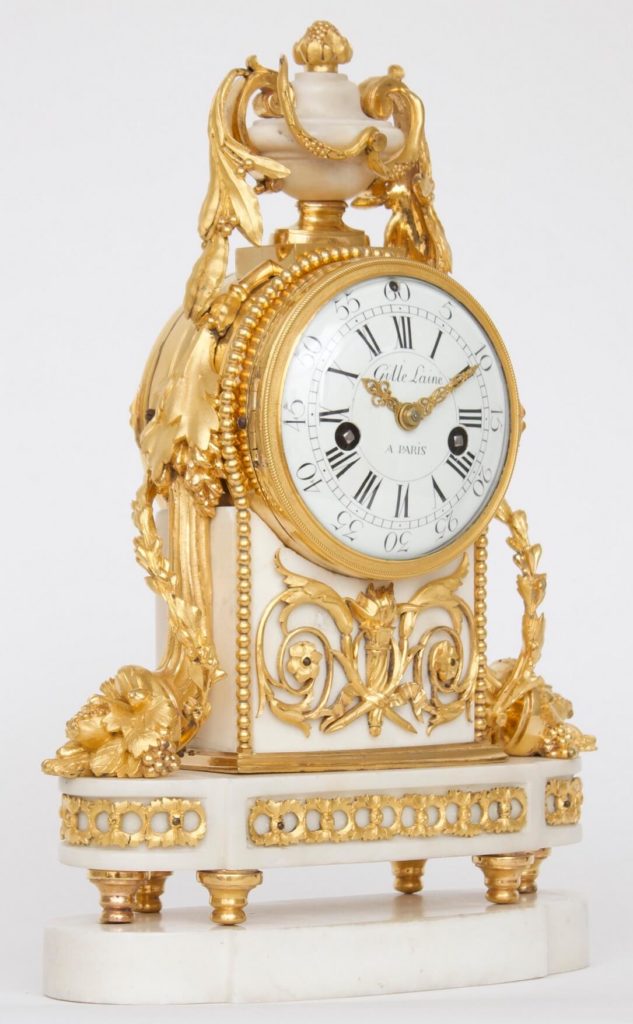 French-Louis XVI-antique-clock-ormolu-marble-white-Gille-l&#39;aine-a-Paris-5 - Gude & Meis