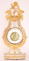 French-Belgian-Bruxelles-Louis XVI-lyre-ormolu-fire-gilt-marble-skeletonized-antique-mantel-oscillating-clock-vanderstaen