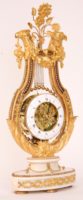 French-Belgian-Bruxelles-Louis XVI-lyre-ormolu-fire-gilt-marble-skeletonized-antique-mantel-oscillating-clock-vanderstaen