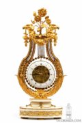 French-Belgian-Bruxelles-Louis XVI-lyre-ormolu-fire-gilt-marble-skeletonized-antique-mantel-oscillating-clock-vanderstaen