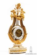 French-Belgian-Bruxelles-Louis XVI-lyre-ormolu-fire-gilt-marble-skeletonized-antique-mantel-oscillating-clock-vanderstaen