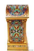 French-cloisonne-enamel-champleve-gilt-brass-carriage-travel-arched-striking-antique-clock-