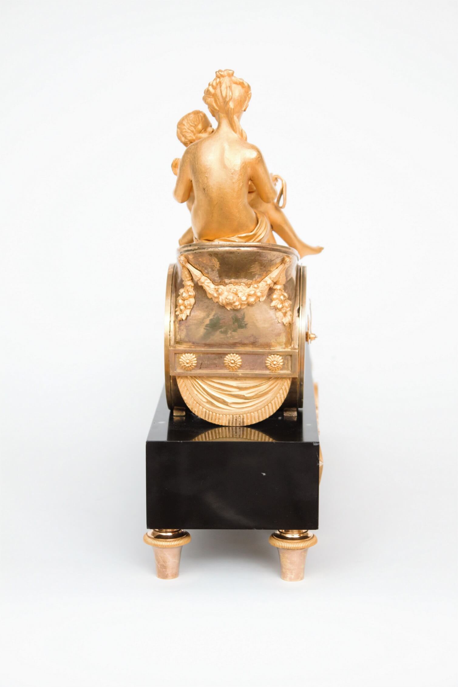French-empire-ormolu-gilt-bronze-sculptural-chariot-striking-antique-mantel-clock-cupid-dog-