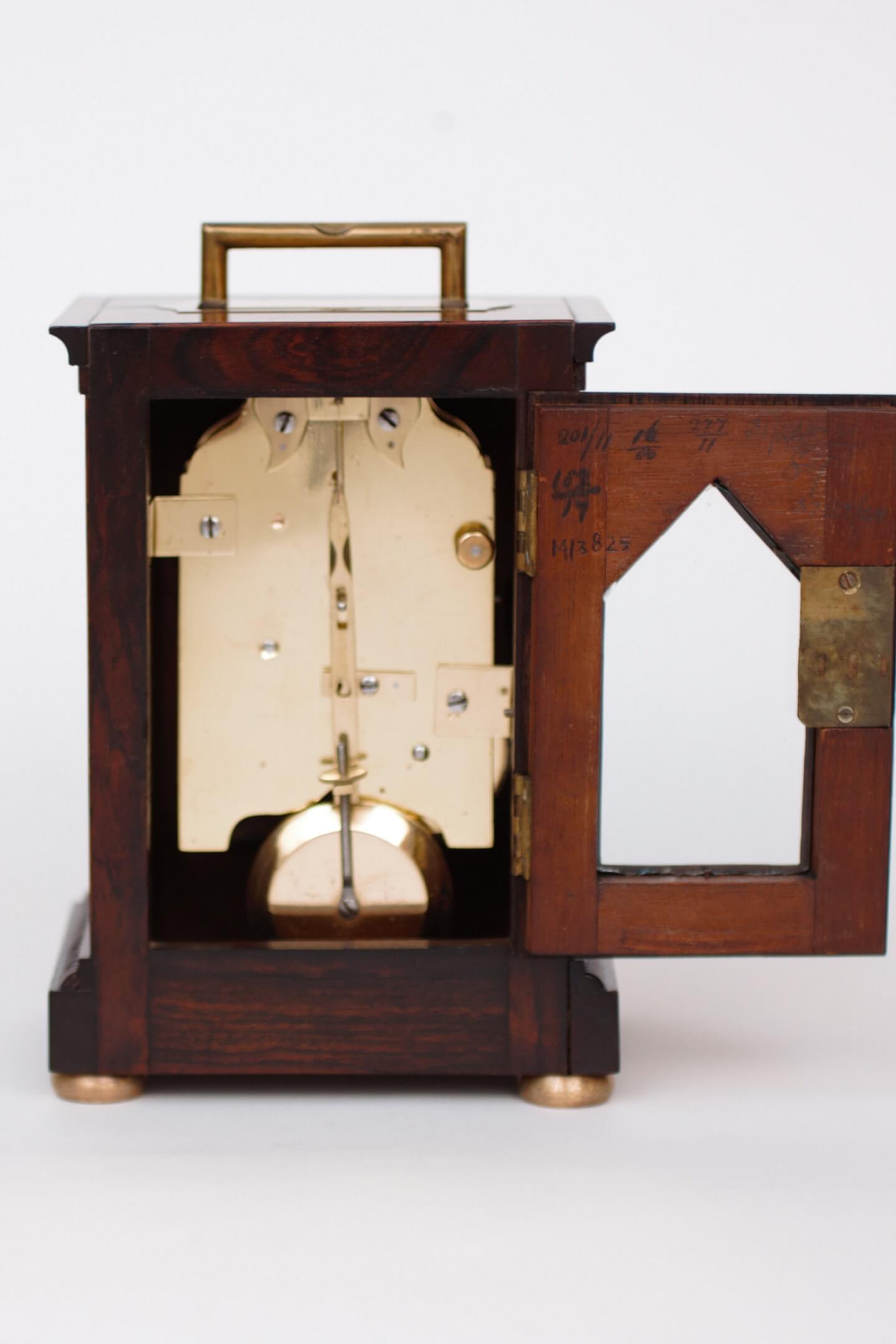 English-British-brass-rosewood-library-travel-antique-clock-timepiece-McCabe-London