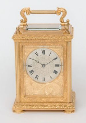English-engraved-gilt-brass-blue John-carriage-antique-travel-clock-London-barwise-cole-