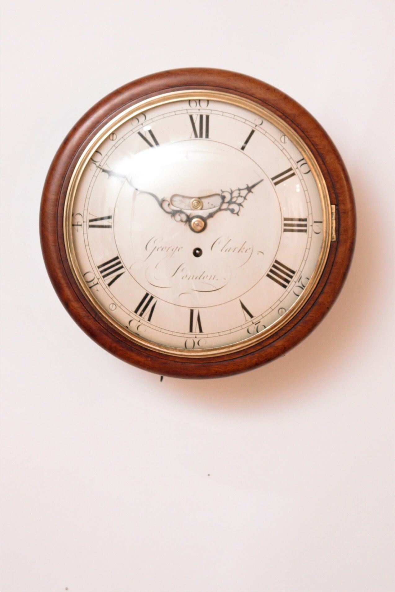 English-UK-London-mahogany-Georgian-antique-dial-wall-pub-clock-George Clarke