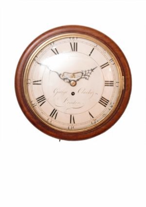 English-UK-London-mahogany-Georgian-antique-dial-wall-pub-clock-George Clarke