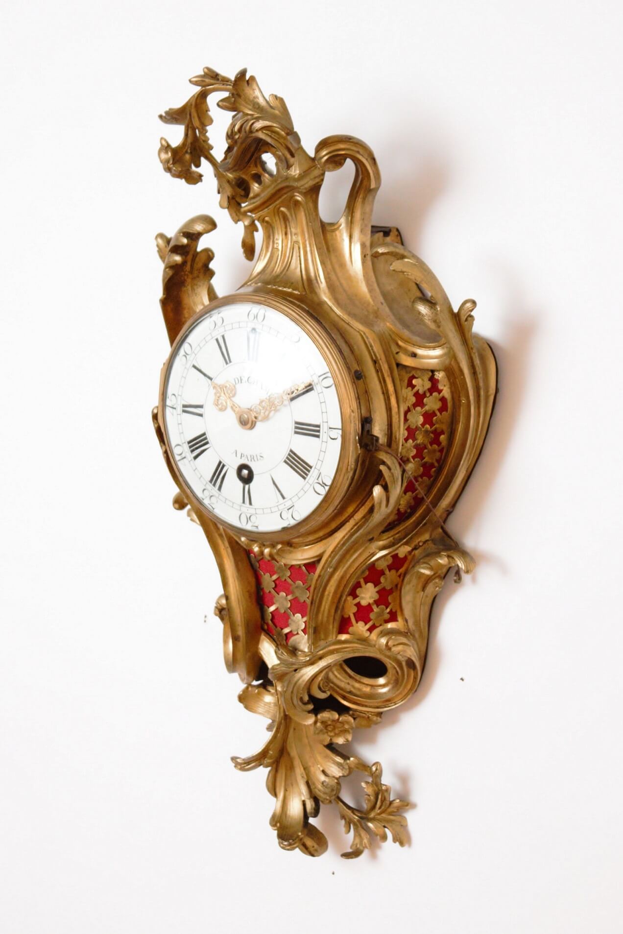 French-Louis XV-ormolu-gilt-bronze-cartel-antique-wall-clock-quarter repeating-d'alcove-deschamps-paris