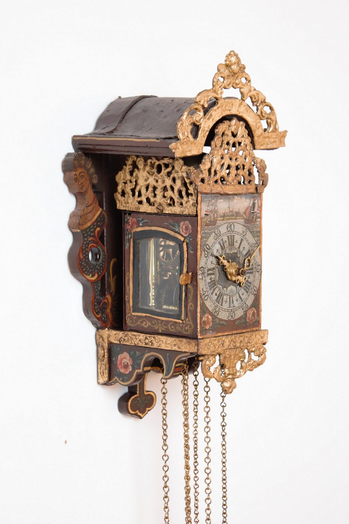 miniature-Frisian-Dutch-polychrome-iron-painted-antique-wall-clock-stoelschippertje-striking-alarm