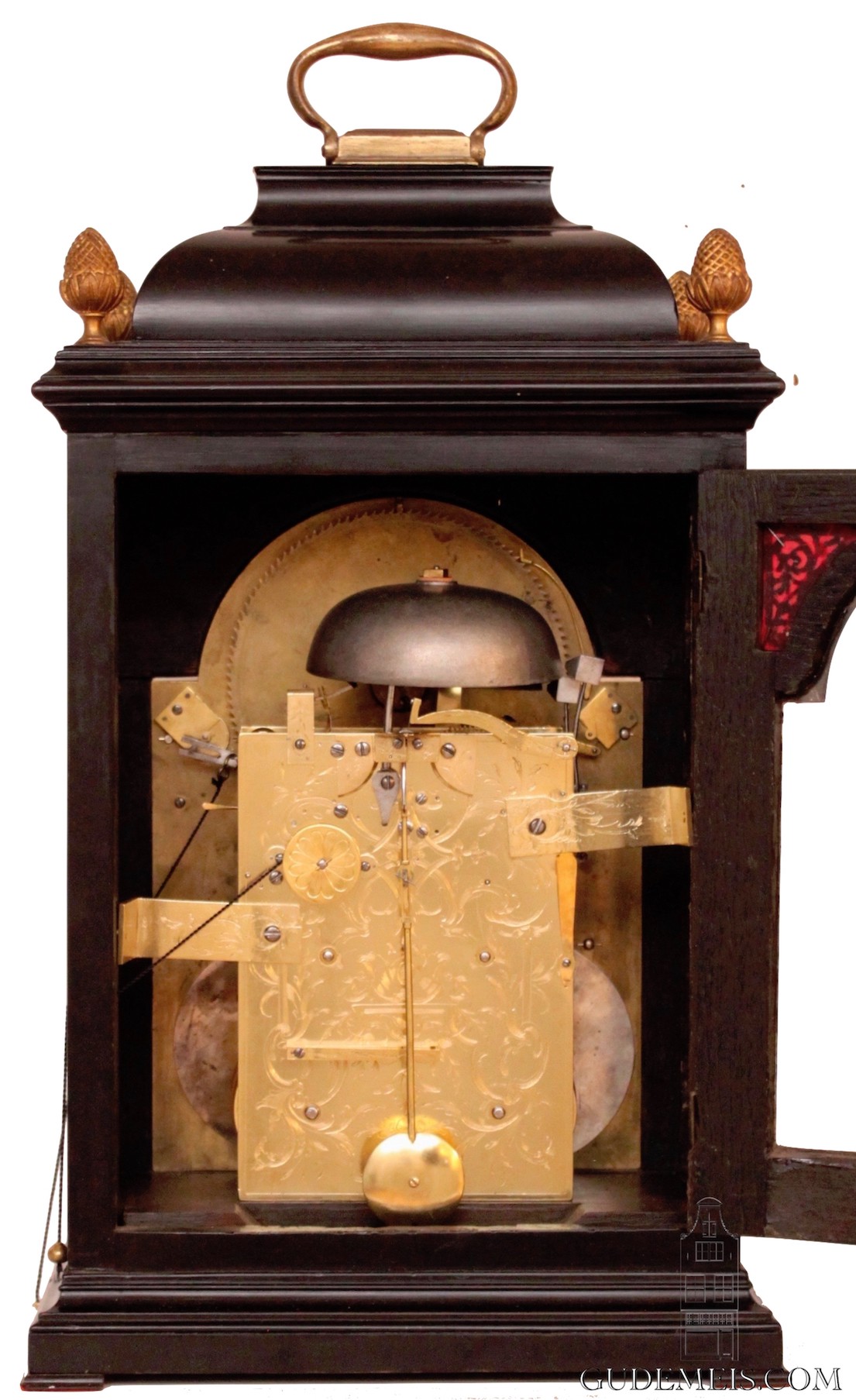 Dutch-ebonised-striking-table-clock-calendar-moonphase-antique-clock-Vrijthoff-the hague