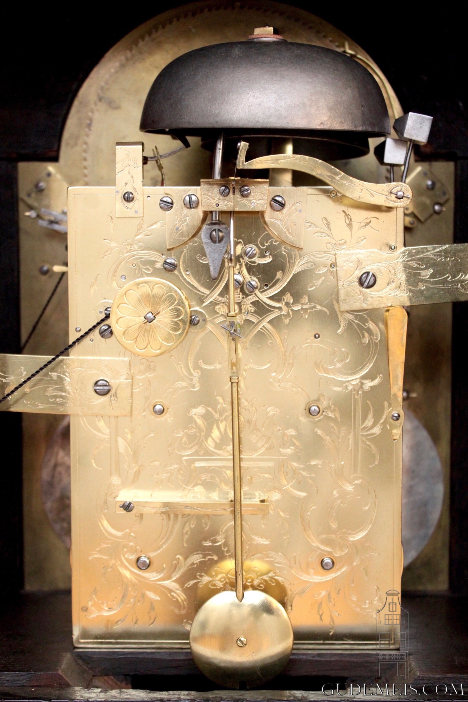Dutch-ebonised-striking-table-clock-calendar-moonphase-antique-clock-Vrijthoff-the hague