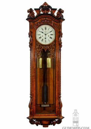 English-carved-oak-sculptural-precision-regulator-manchester-victorian-sweep-seconds-impressive-wall-antique-clock-striking