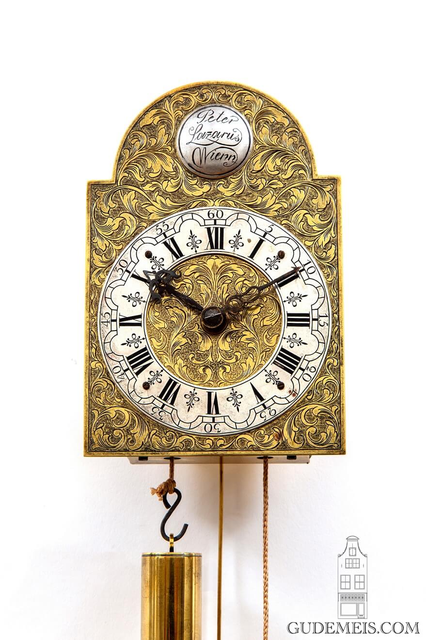 Austrian-rococo-foliate-engraved-brass-brettl-wall-antique-clock-timepiece-wien-vienna-viena-