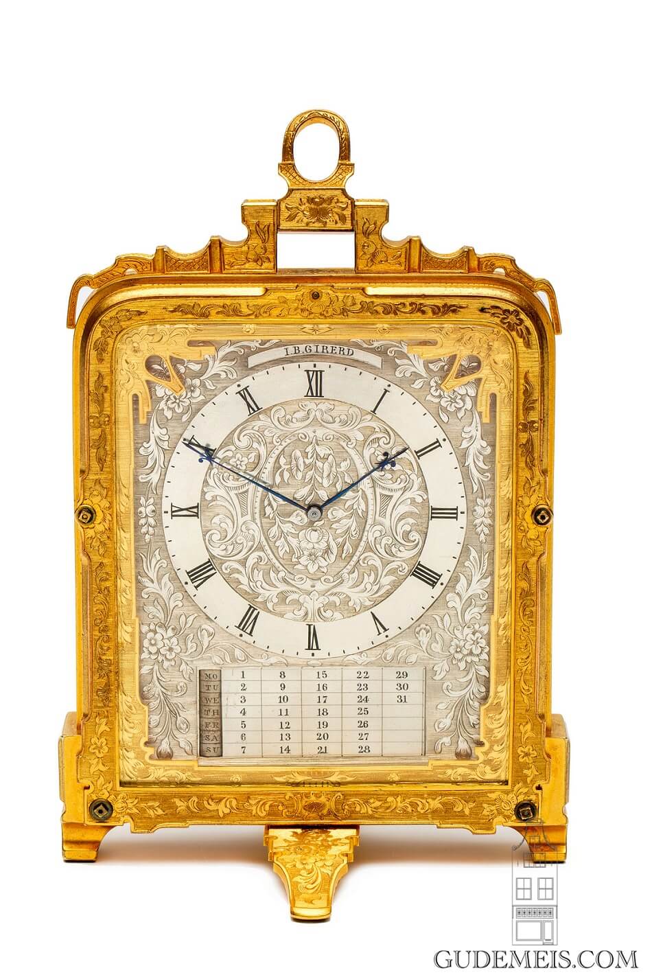 English-Victorian-engraved-gilt-brass-Thomas-Cole-strut-pre numbered-travel-desk-calendar-antique-clock-