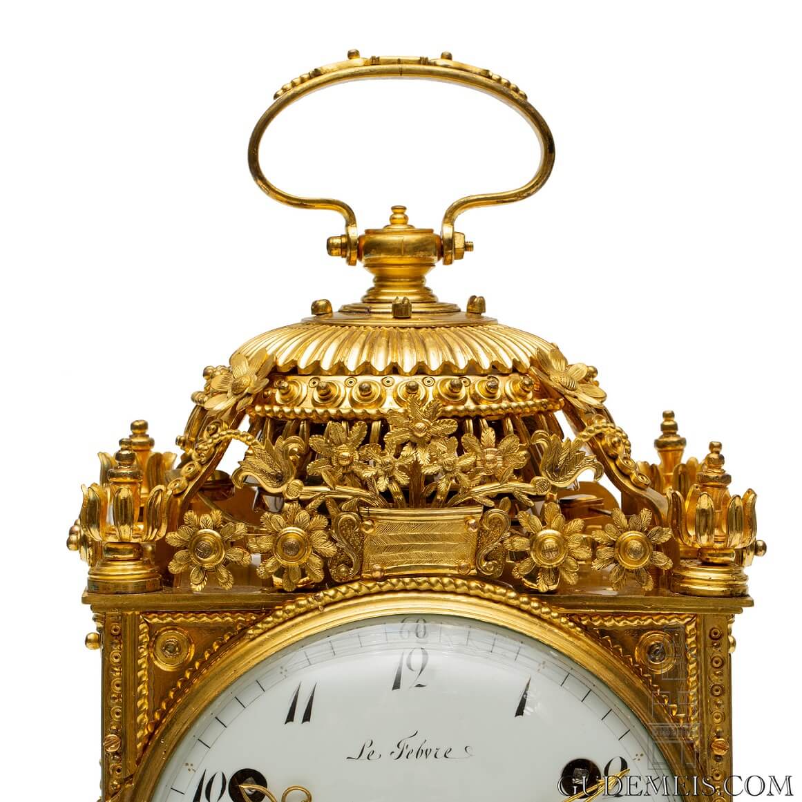 French-Louis XVI-gilt-bronze-ormolu-pendule-d'officier-quarter-striking-Paris-travel-LeFebvre-Fontainebleau-antique-clock-