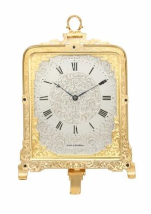 English-engraved-gilt-brass-eight-day-Cole-strut-clock-victorian-Hunt-Roskell-London-