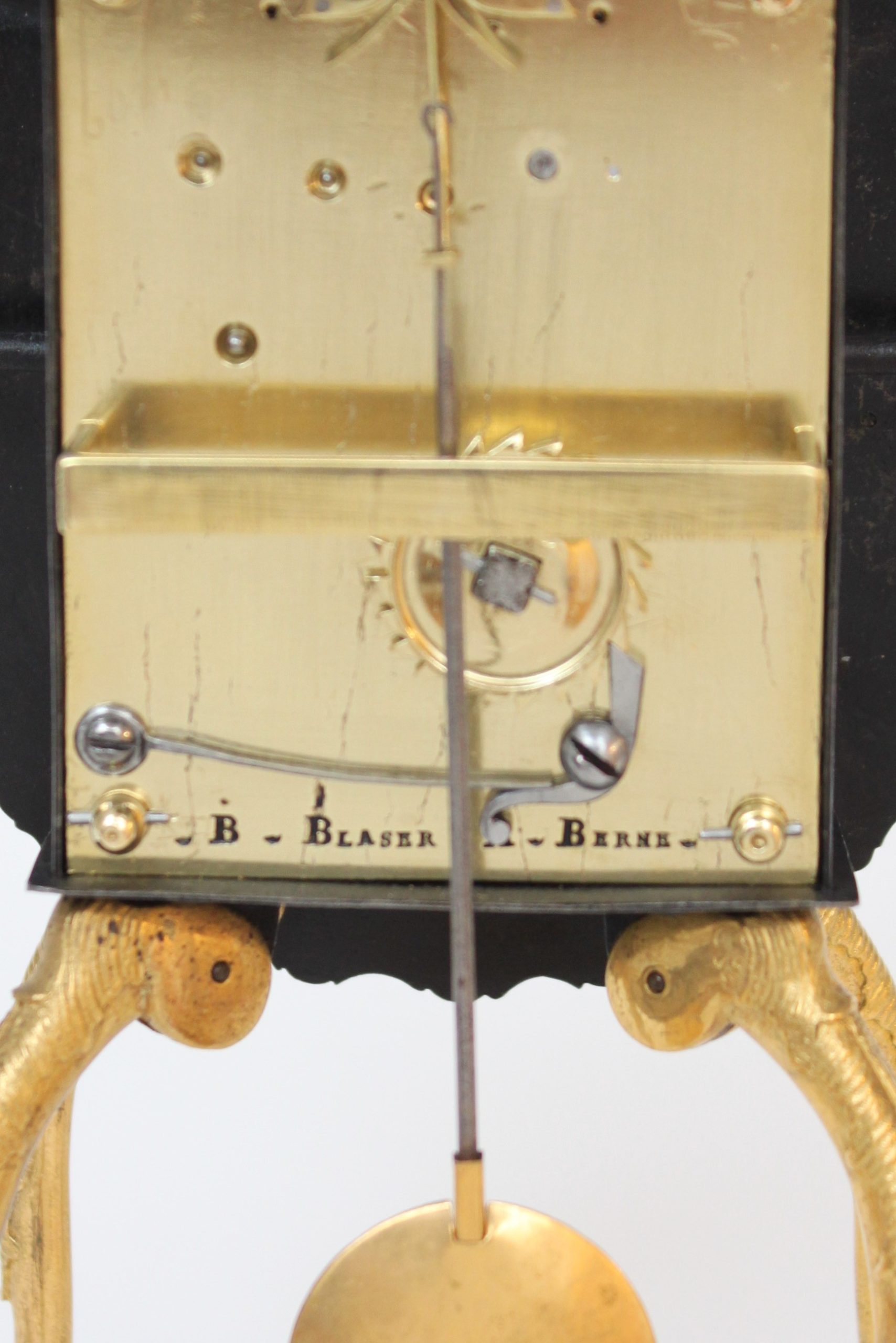 Swiss-Bern-brass-gilt-night-antique-clock-vielleuse-verge-Blaser-ormolu-night clock