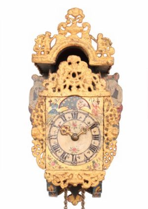 Dutch-Frisian-miniature-polychrome-provincial-striking-stoelschippertje-stoelklok-antique-wall-clock-