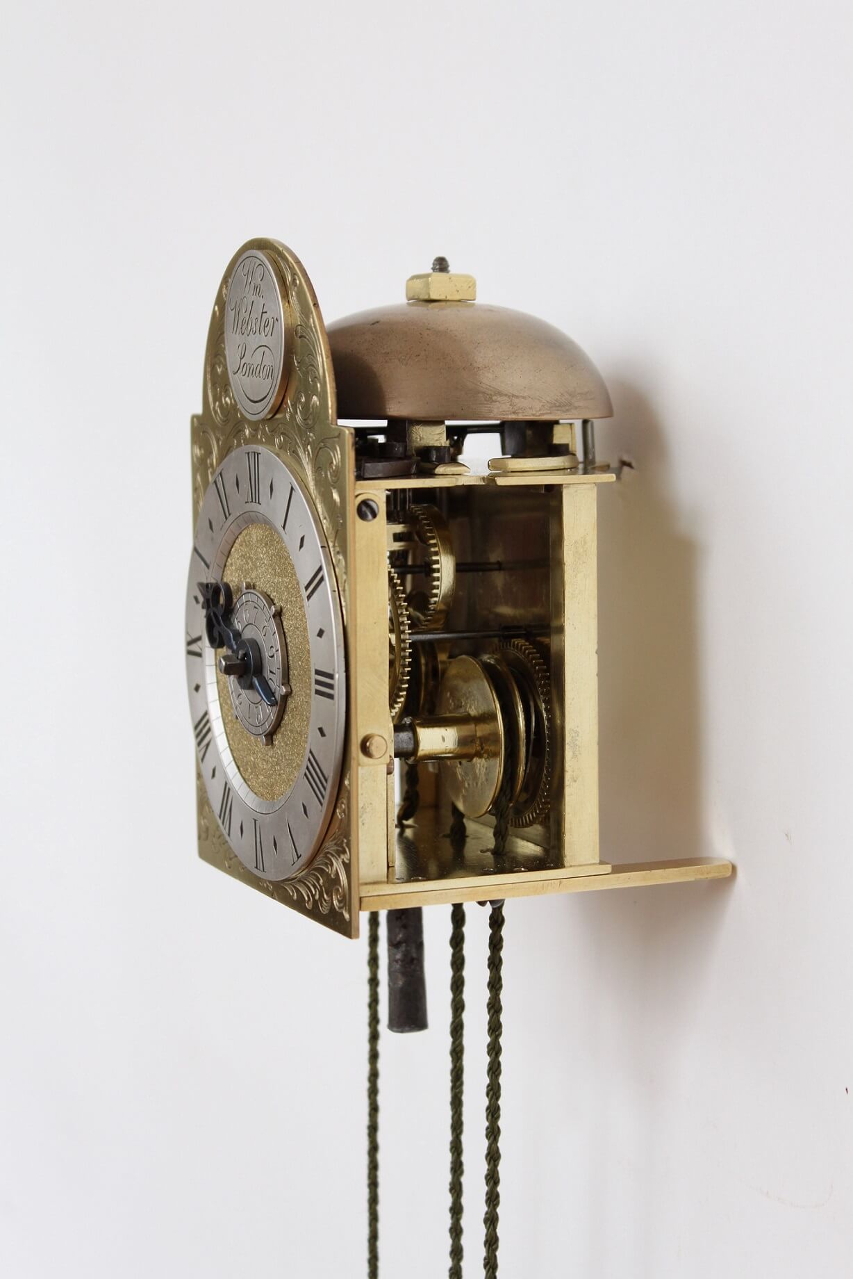 English-small-brass-alarm-travel-lantern-antique-wall-clock-william-webster-london-
