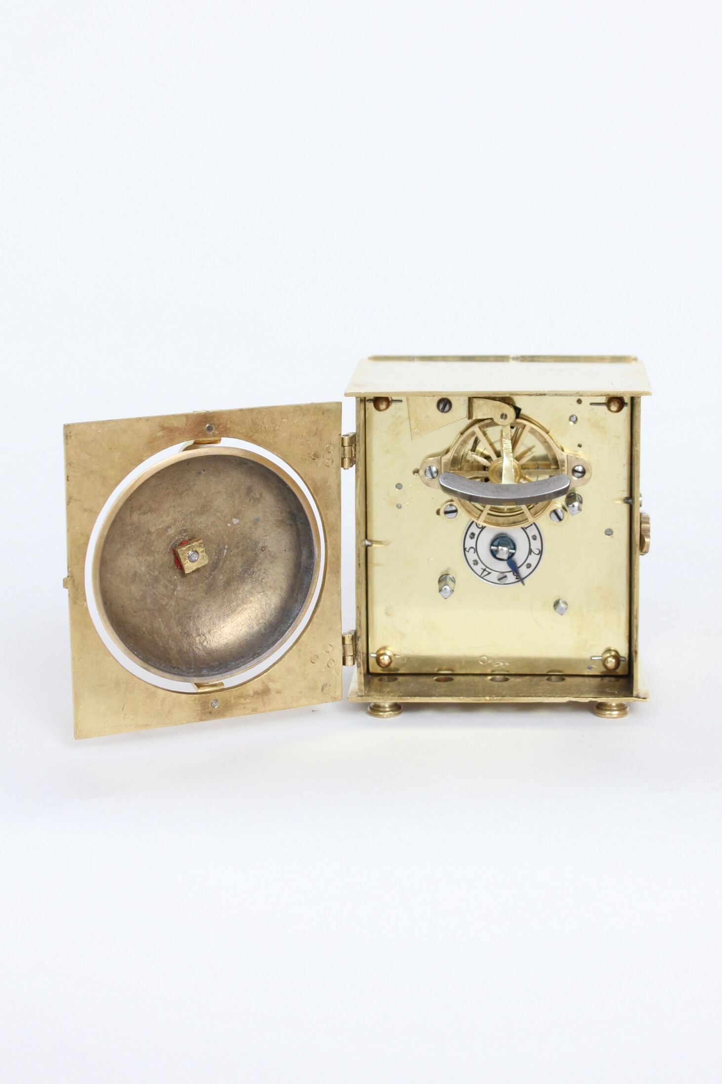 German-Austrian-brass-square-alarm-antique-travel-clock-travel-case-