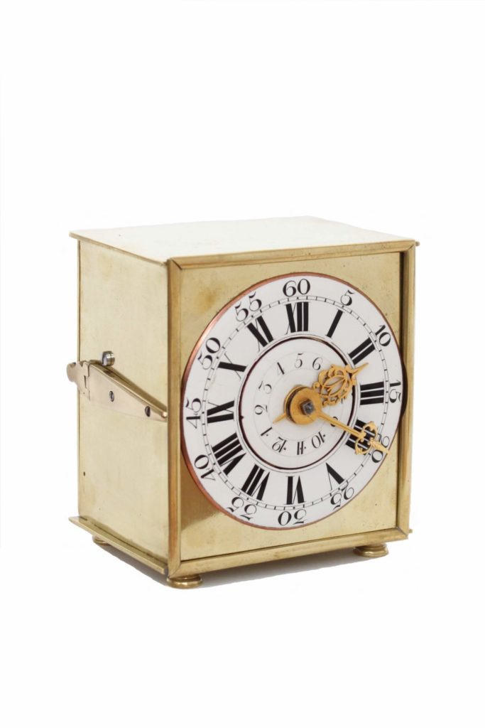 German-Austrian-brass-square-alarm-antique-travel-clock-travel-case-