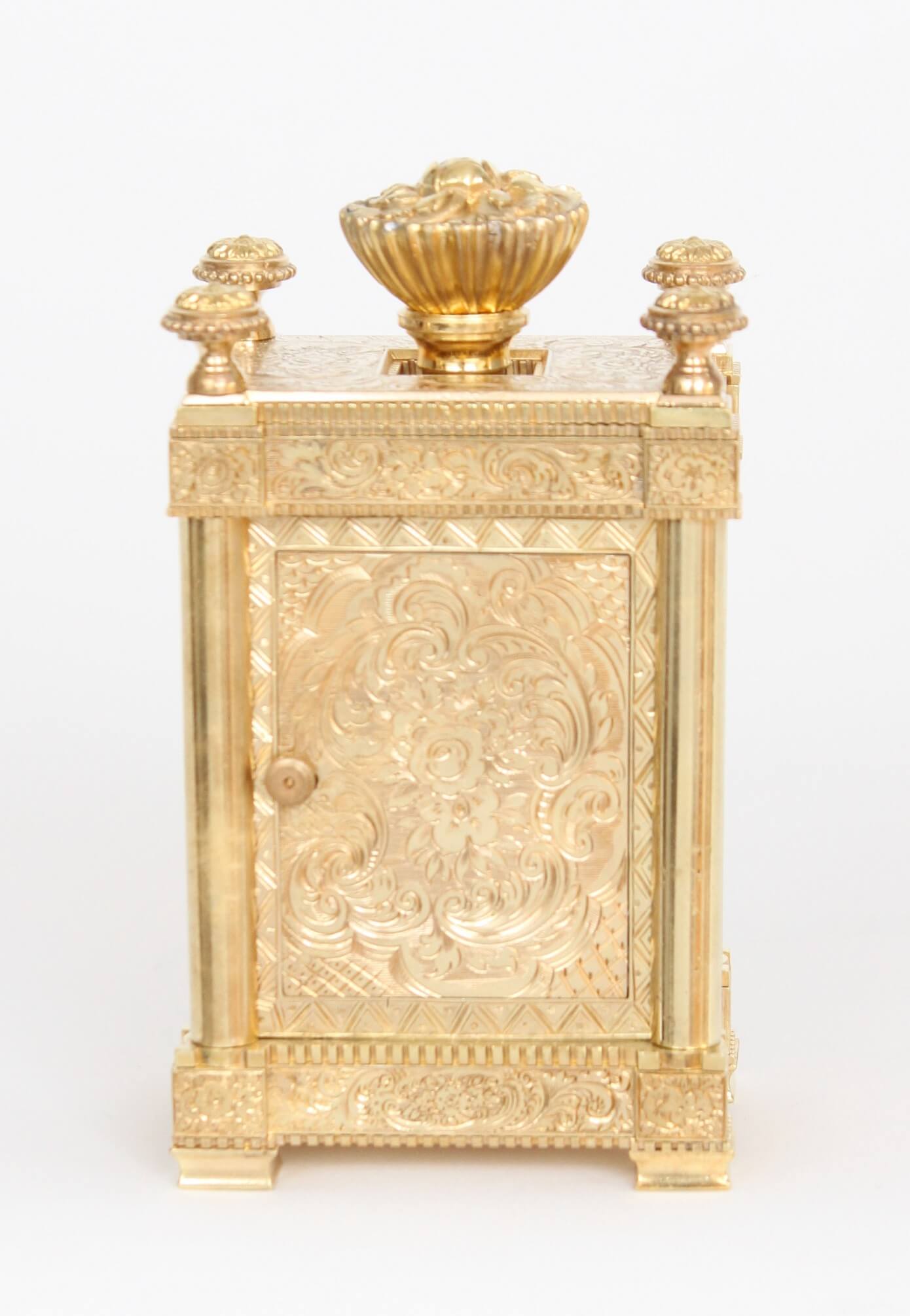English-Victorian-engraved-gilt-brass-travel-carriage-clock-aubert-klaftenberger-London