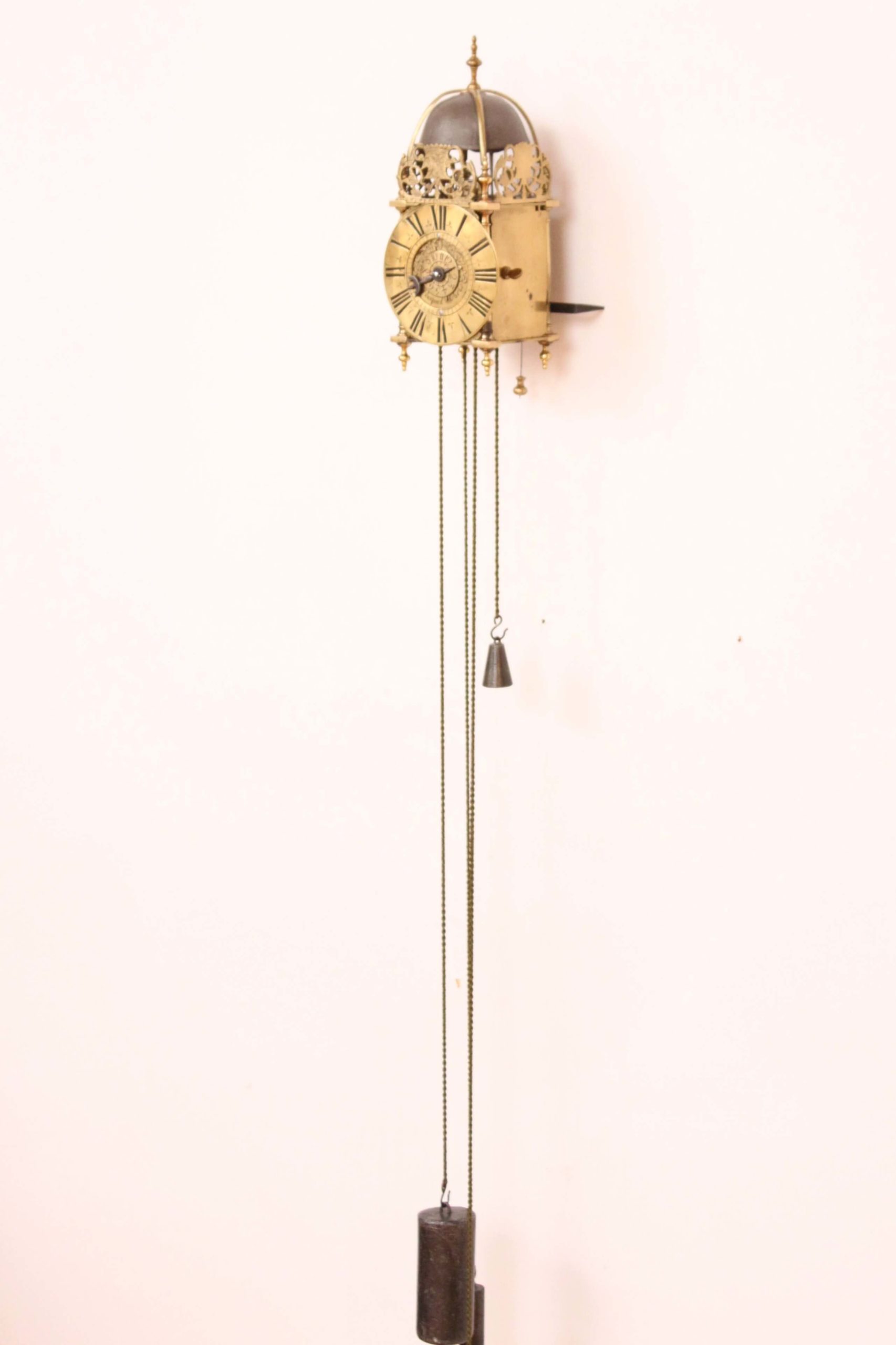 French-regence-brass-miniature-alarm-lantern-antique-wall-clock-Paris-