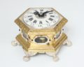 German-miniature-hexagonal-horizontal-gilt-silvered-striking-alarm-antique-table-clock-Maijr-