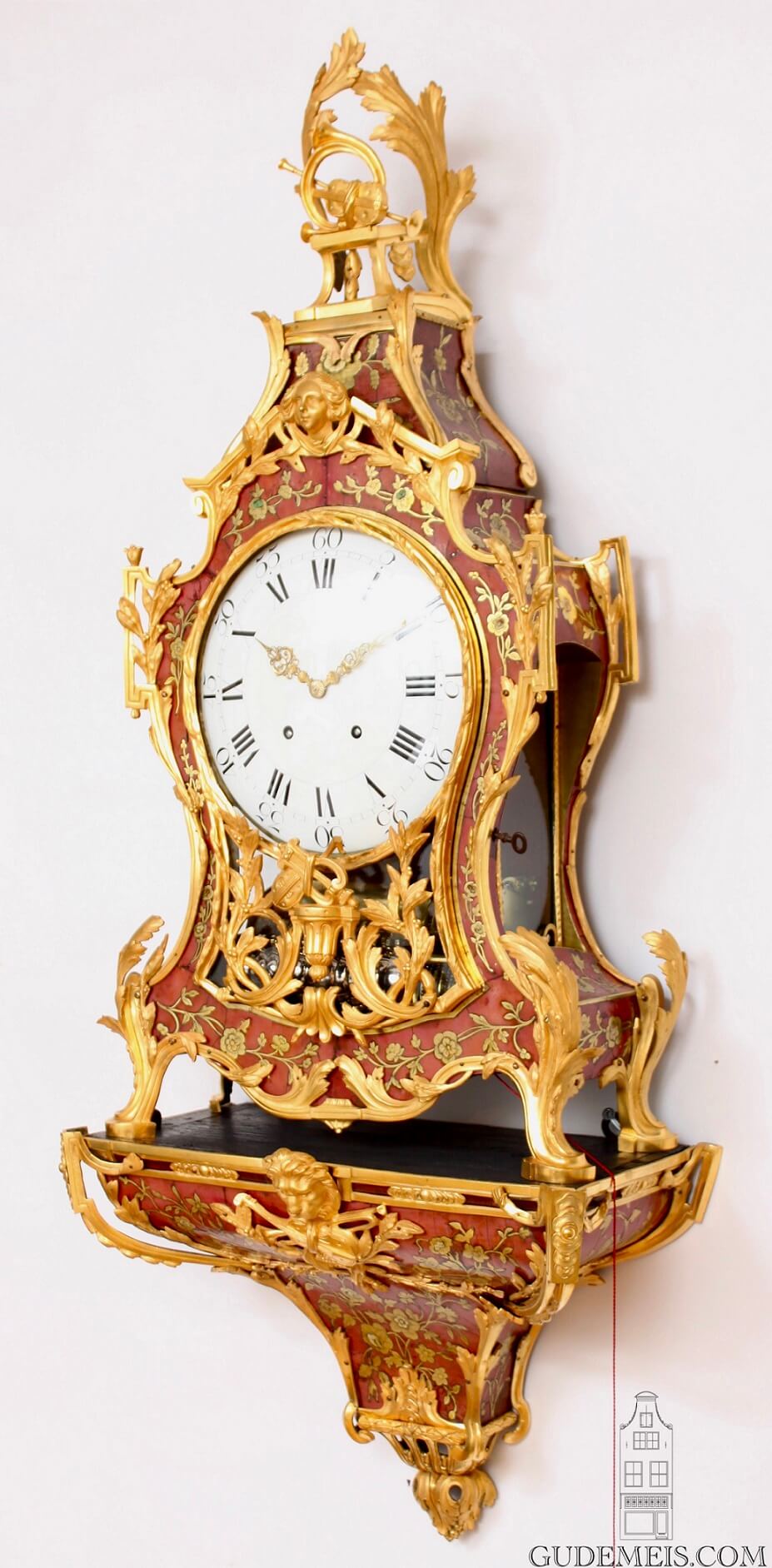 large-important-Swiss-French-Neuchatel-Louis XVI-corne-rose-marquetry-ormolu-musical-repeating-bracket-wall-clock-Jaquet Droz-Leschot-