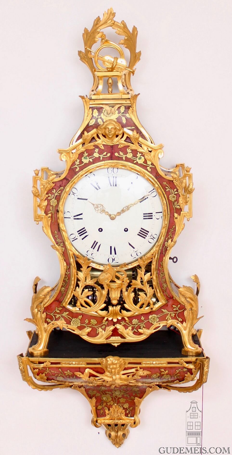 large-important-Swiss-French-Neuchatel-Louis XVI-corne-rose-marquetry-ormolu-musical-repeating-bracket-wall-clock-Jaquet Droz-Leschot-