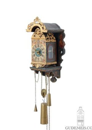 Miniature-small-Dutch-Frisian-polychrome-iron-brass- Striking-alarm-stoelschippertje-provincial-antique-wall-clock