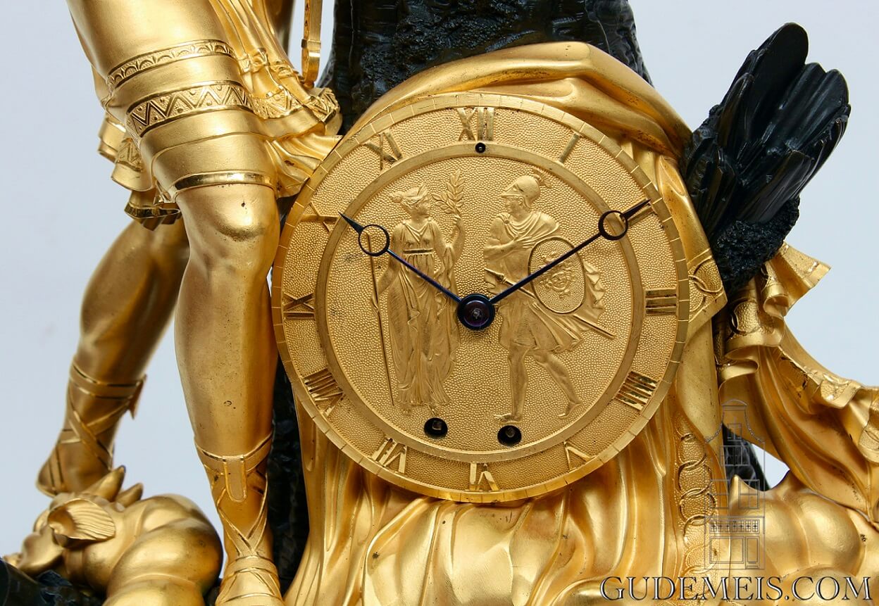 French-Empire-ormolu-patinated-gilt-bronze-Jason-golden-fleece-mantel-clock-Feuchere-antique-clock-