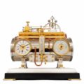 French-silvered-gilt-bronze-sculptural-industrial-guilmet-animated-automaton-mantel-antique-clock-