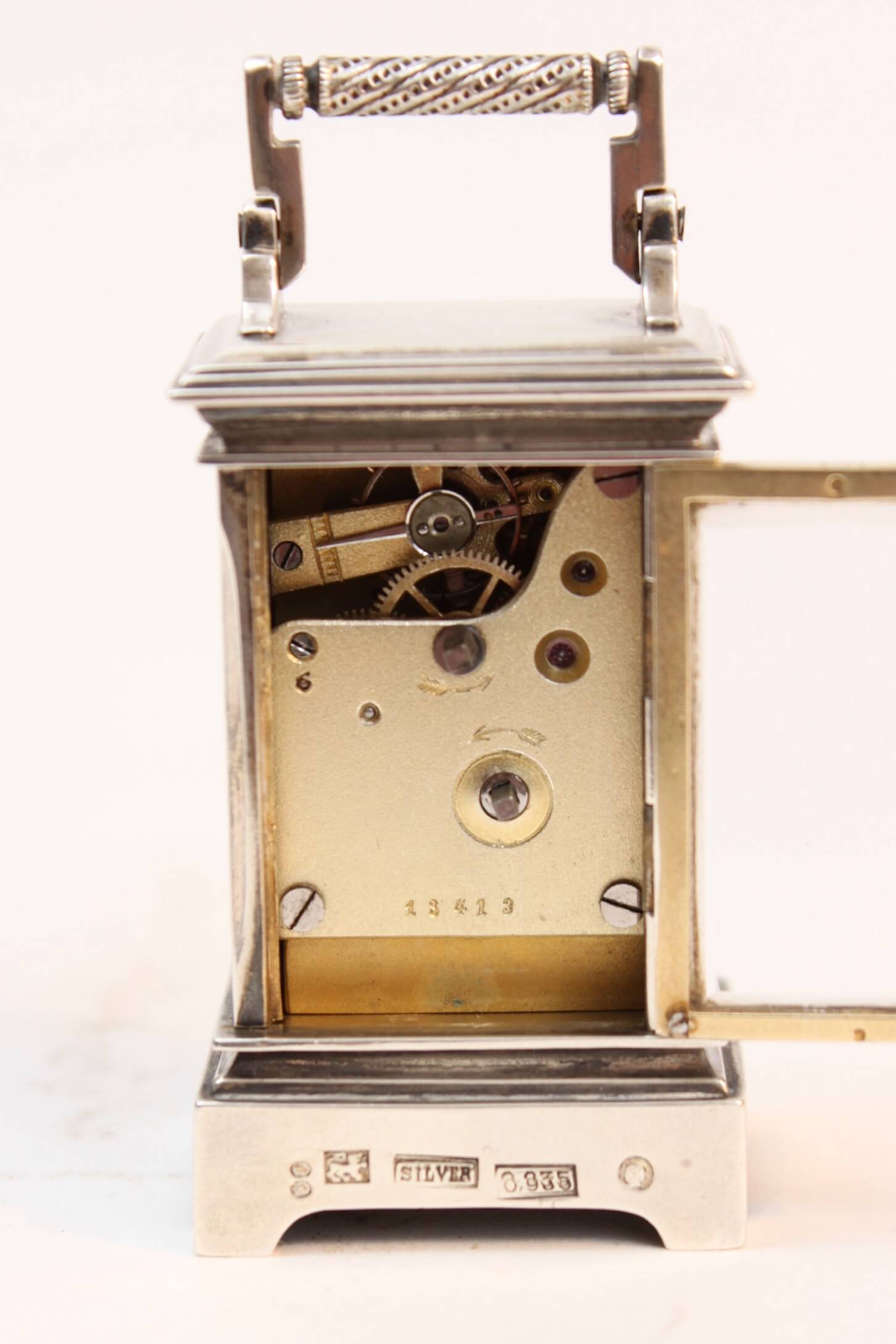 miniature-Swiss-silver-guilloche-translucent-enamel-travel-carriage-clock-sub miniature-