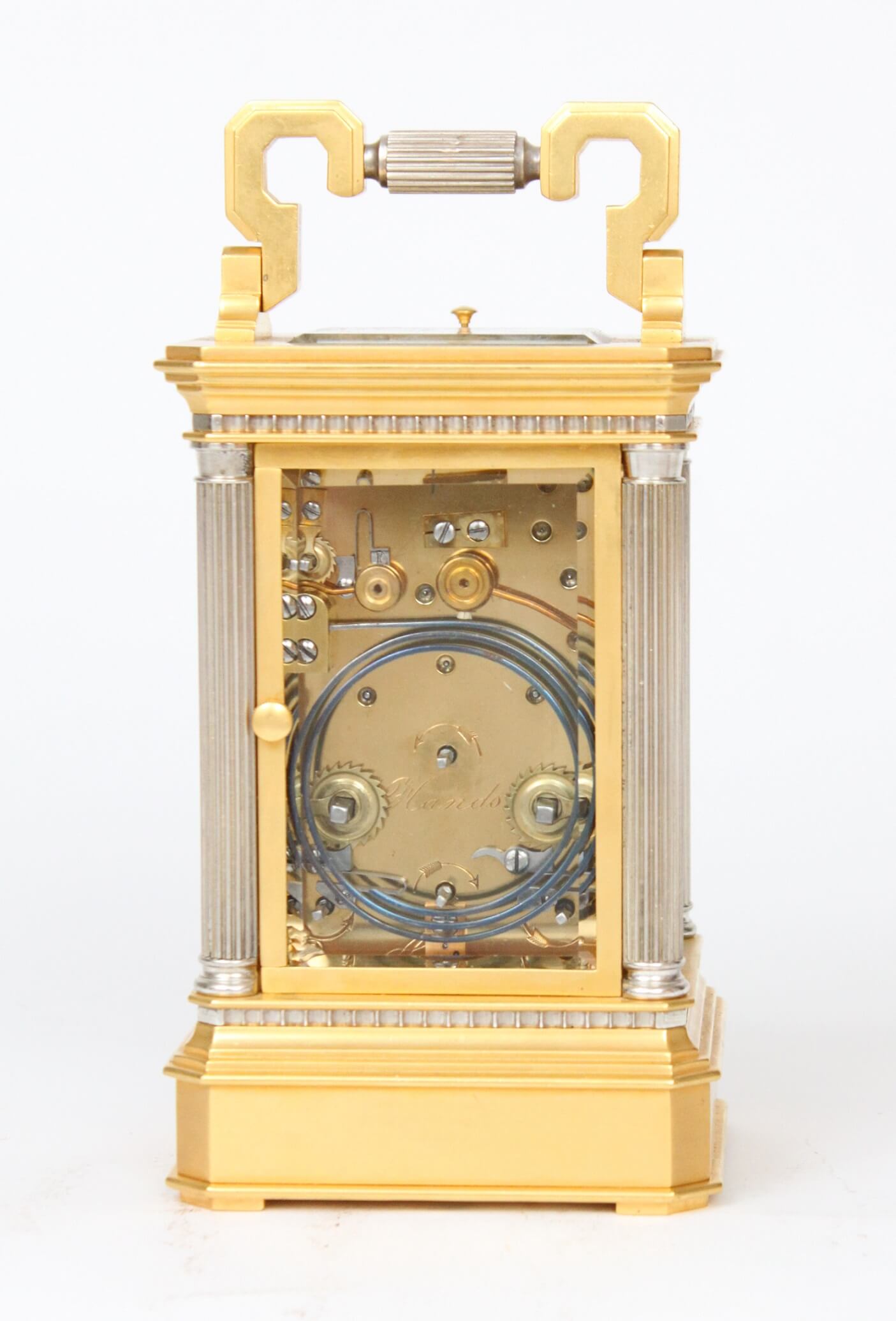 French-gilt-anglaise-silvered-striking-repeating-day-date-alarm-calendar-antique-carriage-clock-