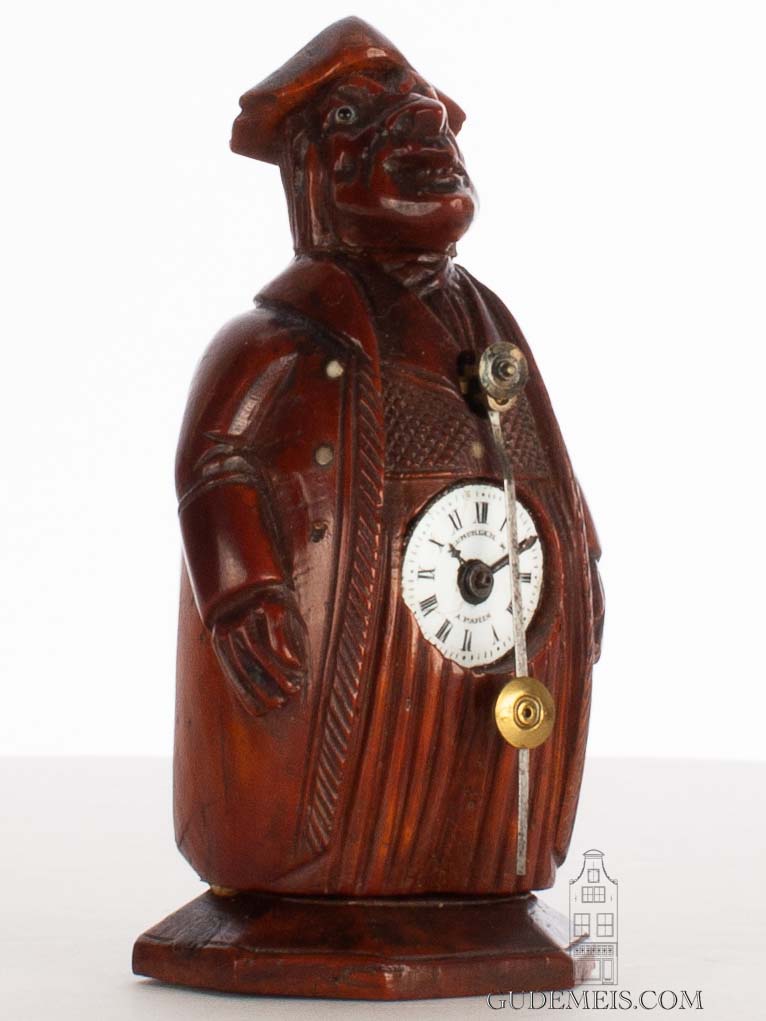 French-miniature-carved-walnut-Neuburger-Paris-sculptural-zappler-antique-collectable-clock-