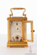 Swiss-French-gilt-porcelain-polychrome-gilt-brass-anglaise-miniature-carriage-clock-austriche-bronze-presentation-stand-