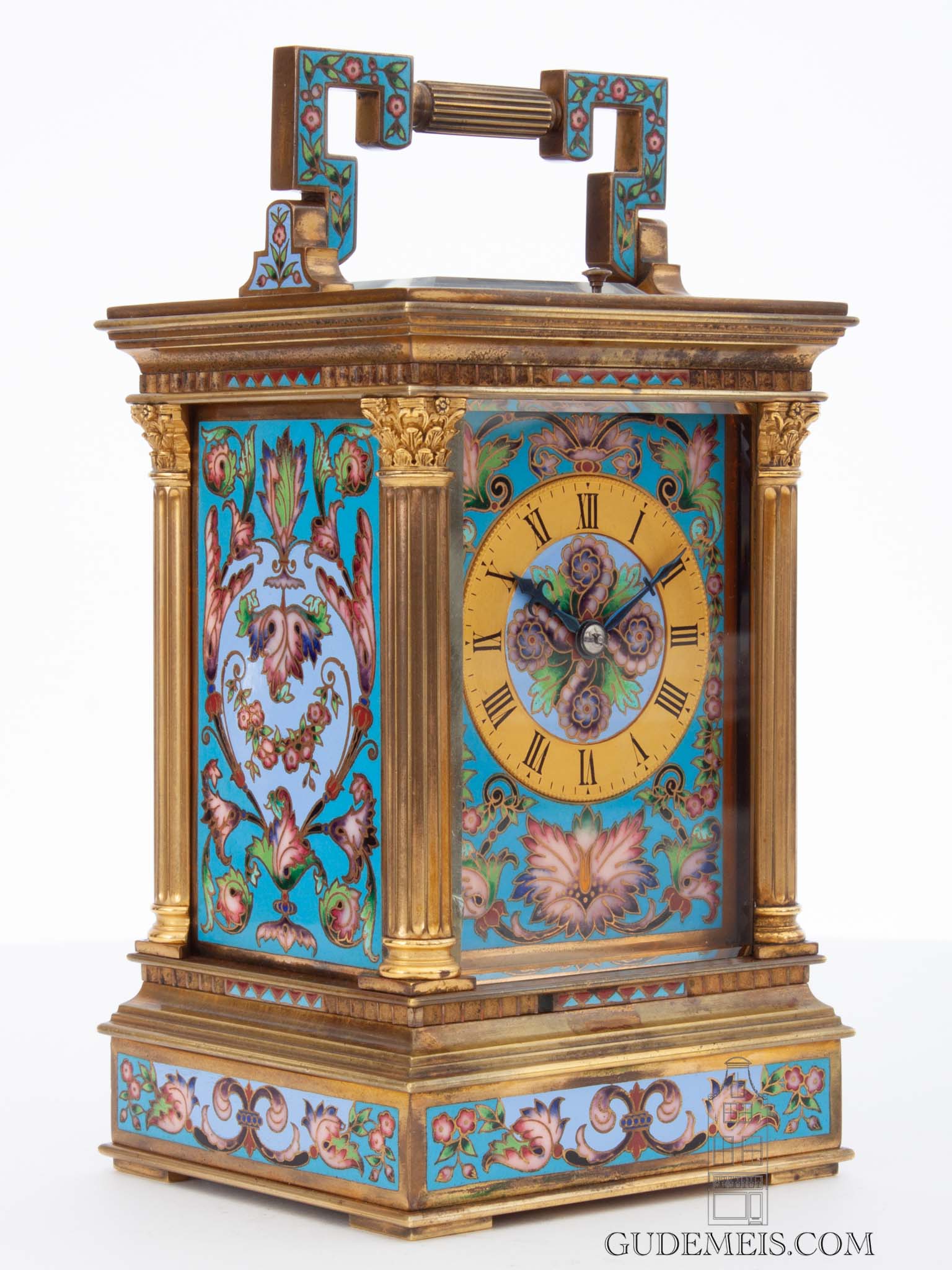 french-gilt-brass-anglaise-case-cloisonne-enamel-striking-antique-carriage-travel-clock-