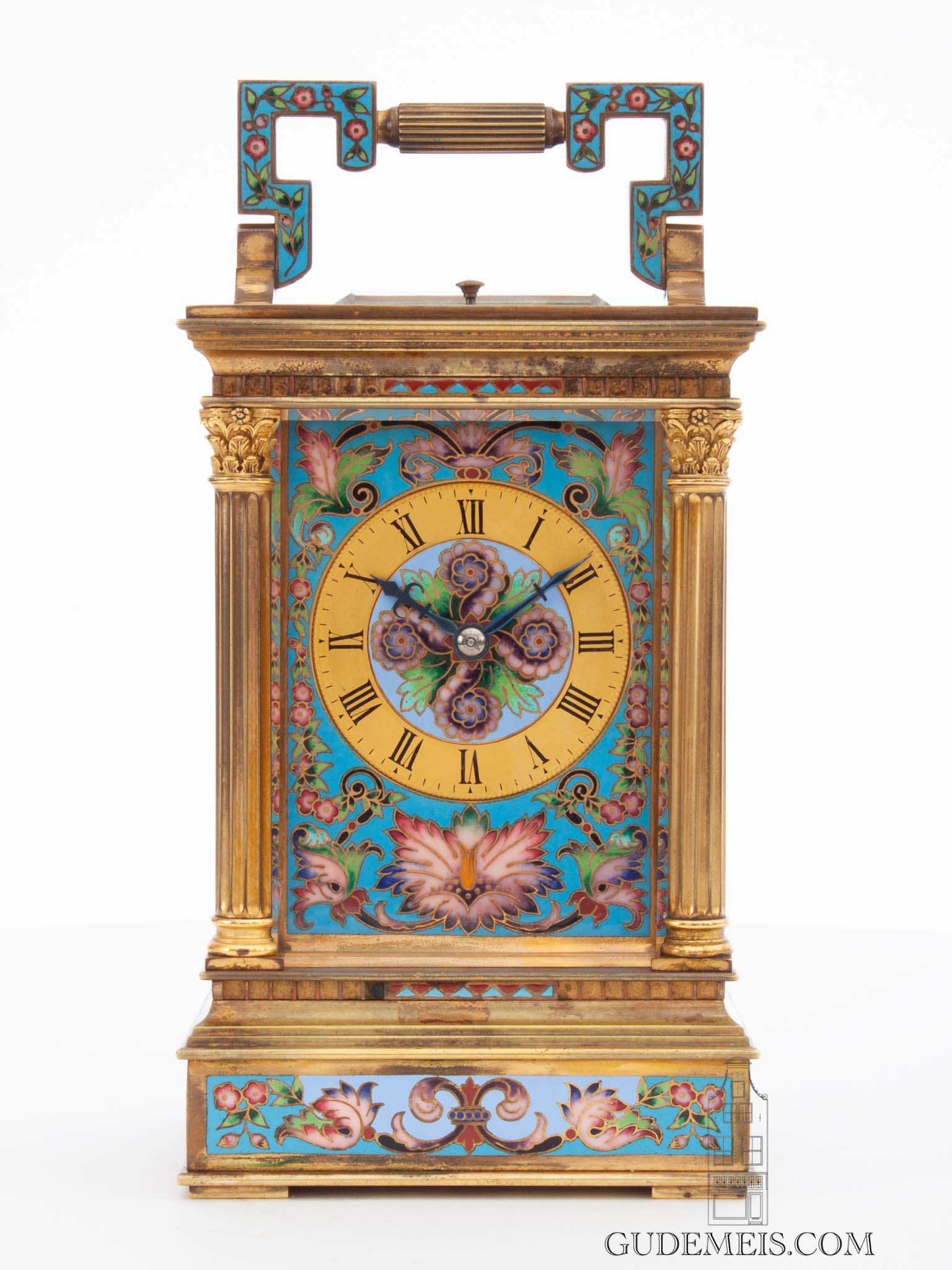 french-gilt-brass-anglaise-case-cloisonne-enamel-striking-antique-carriage-travel-clock-