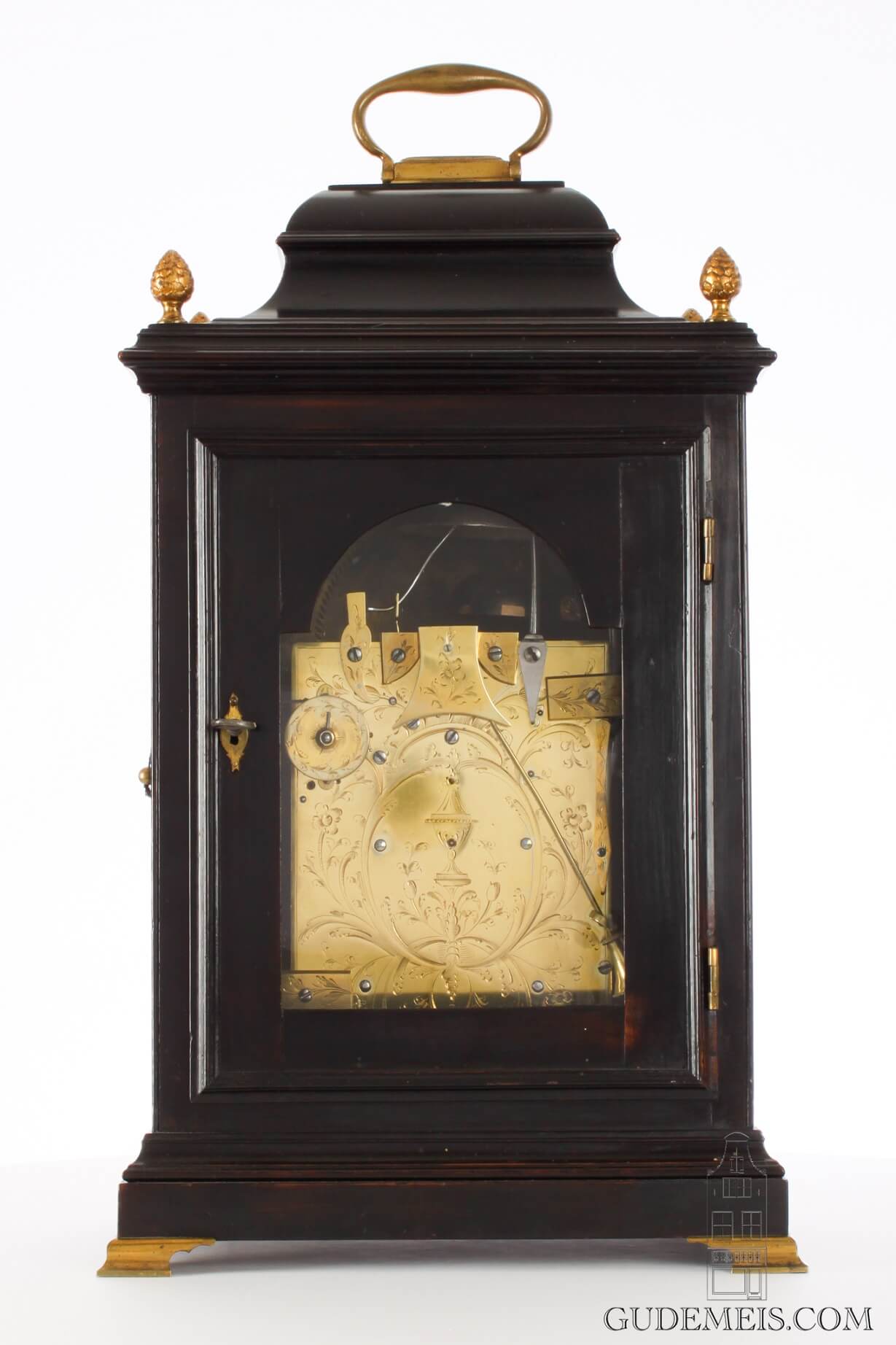 English-ebonized-brass-mounted-Dutch-striking-alarm-moonphase-date-bracket-table-antique-clock-Smith-London-