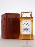 French-gilt-brass-anglaise-case-antique-carriage-clock-striking-date-moonphase-grande-sonnerie-calendar-