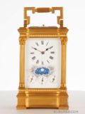 French-gilt-brass-anglaise-case-antique-carriage-clock-striking-date-moonphase-grande-sonnerie-calendar-