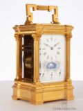 French-gilt-brass-anglaise-case-antique-carriage-clock-striking-date-moonphase-grande-sonnerie-calendar-