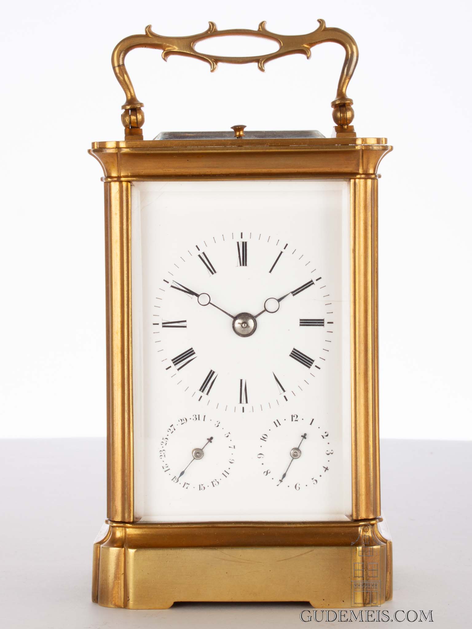 Eight-Day Miniature Gilt-Brass Carriage Clock with Original Case