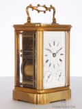 French-gilt-brass-corniche-case-quarter-striking-alarm-date-antique-carriage-clock-bourdin-