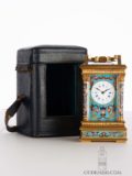 Miniature-French-gilt-brass-anglaise-case-cloisonne-enamel-antique-travel-carriage-clock-