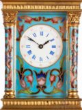 Miniature-French-gilt-brass-anglaise-case-cloisonne-enamel-antique-travel-carriage-clock-