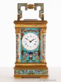 Miniature-French-gilt-brass-anglaise-case-cloisonne-enamel-antique-travel-carriage-clock-