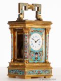 Miniature-French-gilt-brass-anglaise-case-cloisonne-enamel-antique-travel-carriage-clock-